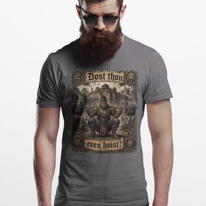 Dost Thou Even Hoist Medieval Gym Retro T-Shirt Charcoal