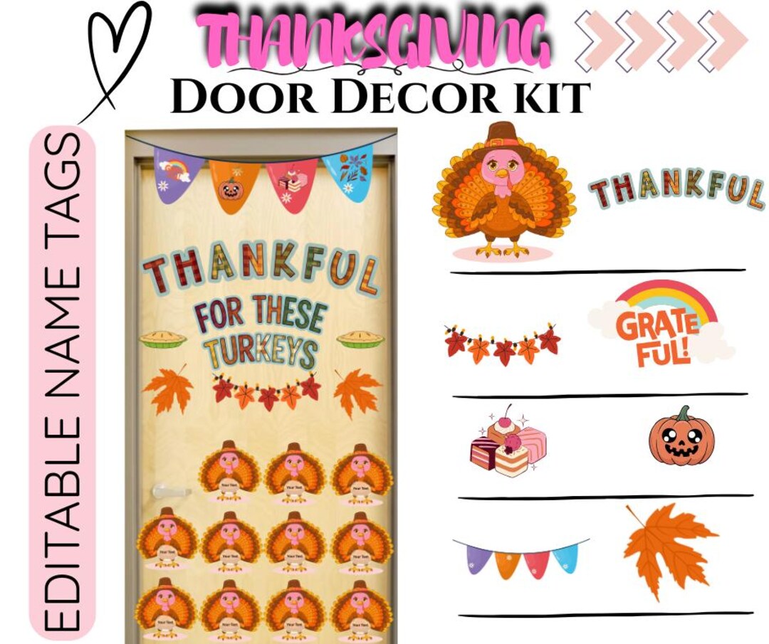 Thanksgiving Door Decor Kit Printable Turkey Door Decoration Fun ...