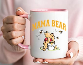 Mama Bear Winnie the Pooh Mug - Cute Honey Bee Hunny Jar Coffee Cup - Classic Pooh Bear Mother's Day Tumbler - Aesthetic Nursery Gift Cup