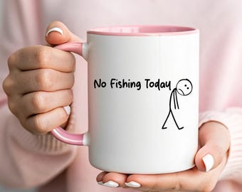 No Fishing Today Mug | Funny Stick_Man Coffee Cup | Sad Fisherman Gift | Sarcastic Hobby Mug | Trendy Minimalist Drinkware | Gag Office Gift