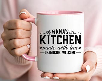 Nana's Kitchen Mug - Made with Love Coffee Cup - Grandkids Welcome Gift - Grandma Kitchen Decor - Mother's Day Present - Heart Floral Mug