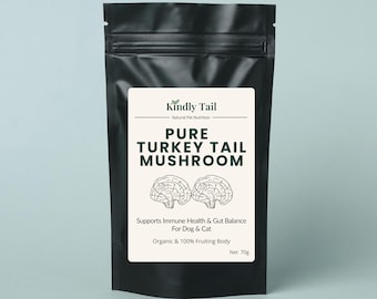 Pure Turkey Tail Mushroom Powder for Dogs, Organic Fruiting Body Supplement