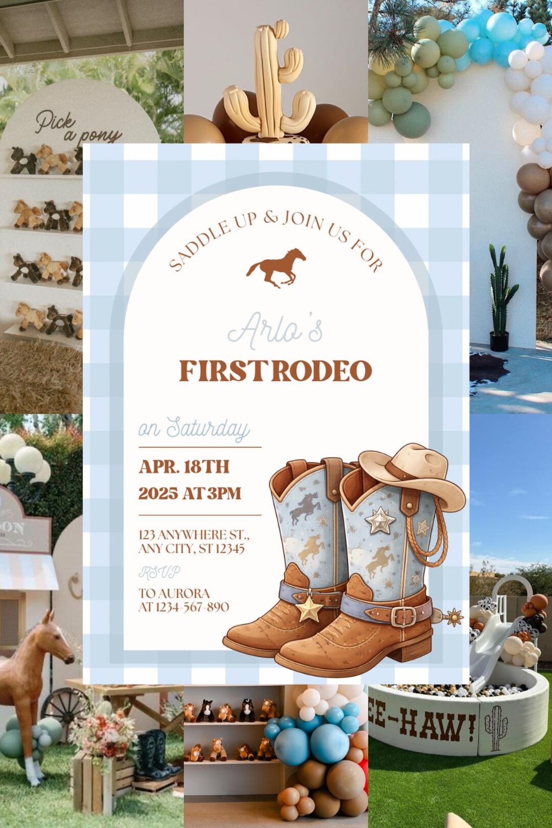 First Rodeo Birthday Invitation | Editable 5x7 Canva Template | Cowboy ...
