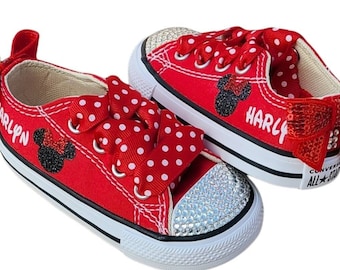 Red Converse, Crystal Shoes, Baby Toddler, Minnie Mouse, Personalized, Name, Sequin Bows, big girls