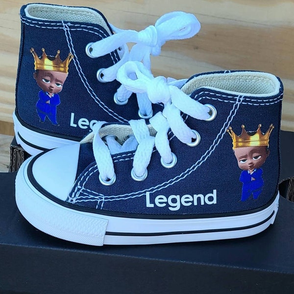 Boss Baby Converse, Royal Blue Suit, Crown, Personalized Shoes, Converse Sneakers, Baby, Toddler, White High Tops