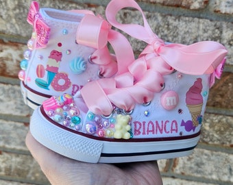 Sweet One Donut Converse, Personalized Sweets Donut Ice Cream Sneakers, Baby Toddler Girl Shoes, Will Customize