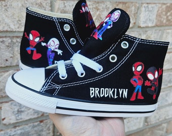 Spidey and His Amazing Friends Personalized Converse Sneakers, Spiderman Gwen Ghost Spider Miles, Spiderman Kids Shoes