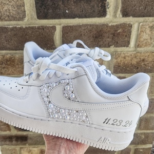 Pearl Bridal Sneakers Nike Air Force One Wedding Shoes Bridal Nike AF 1 Sneakers US Seller Free Shipping Personalized AF 1 bling pearl