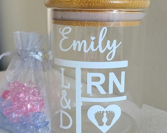 Nurse Jar, Labor and Delivery RN, Personalized, Tracker, Counter, Keep Track of the Babies You Catch, Comes With Pacifiers