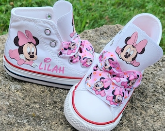 Baby Minnie Converse, High Top Personalized Shoes, Converse Sneakers, Baby Minnie Laces, Infant Toddler Sizes, Girls