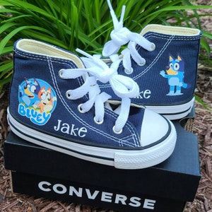 Custom Bluey Converse, Bluey Shoes For Baby Toddler, Bluey and Bingo Converse, Personalized Bluey Sneakers For Boy or Girl navy blue