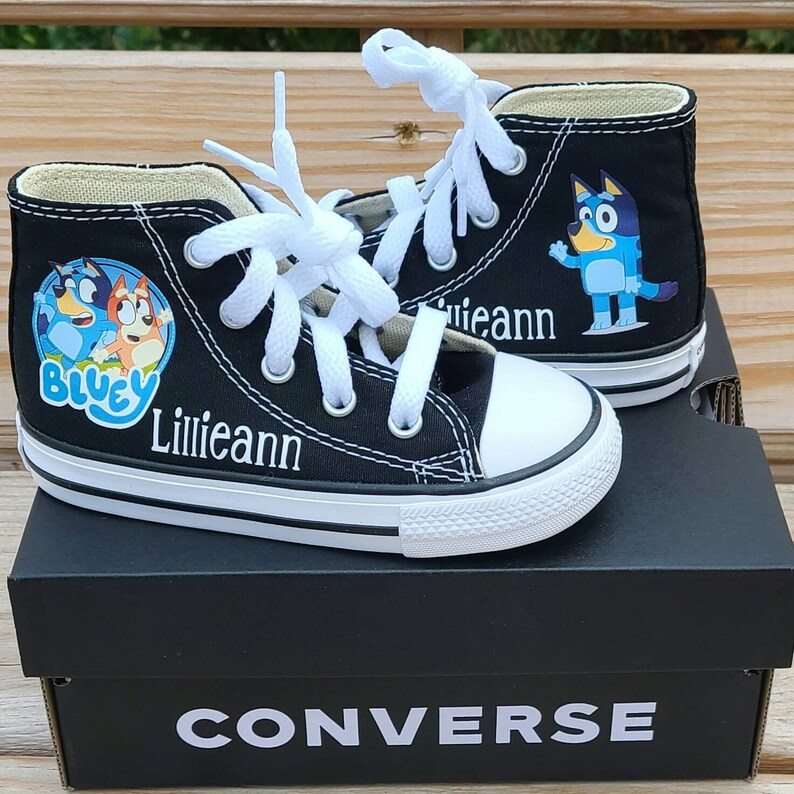 Custom Bluey Converse, Bluey Shoes For Baby Toddler, Bluey and Bingo Converse, Personalized Bluey Sneakers For Boy or Girl black