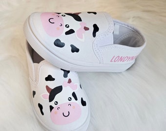 Toddler Cow Shoe Slip On, Personalized Cow Shoes, Slip on Sneaker For Toddler Girl