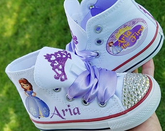 Sofia the First Shoes, Custom Converse, Personalized, Crystals Option, Glitter Name