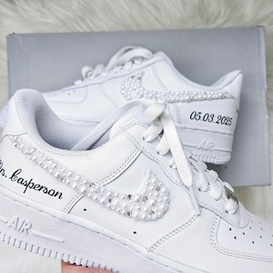 Nike AF 1 Bride Sneakers Custom Nike Air Force 1 Wedding Sneakers Pearls and Crystals