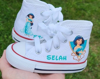 Princess Jasmine Converse, Personalized Toddler Shoes, High Top Sneakers, Aladdin shoes