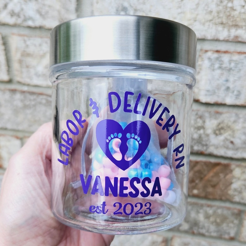 Labor and Delivery Nurse Jar With 100 Beads, RN Jar, Choose Your Font Color, Glass Jar With Lid For L&D Nurse, Ships Fast image 3