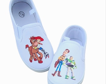 Toy Story Shoes, Slip on white sneakers, any characters you choose boy girl toddler