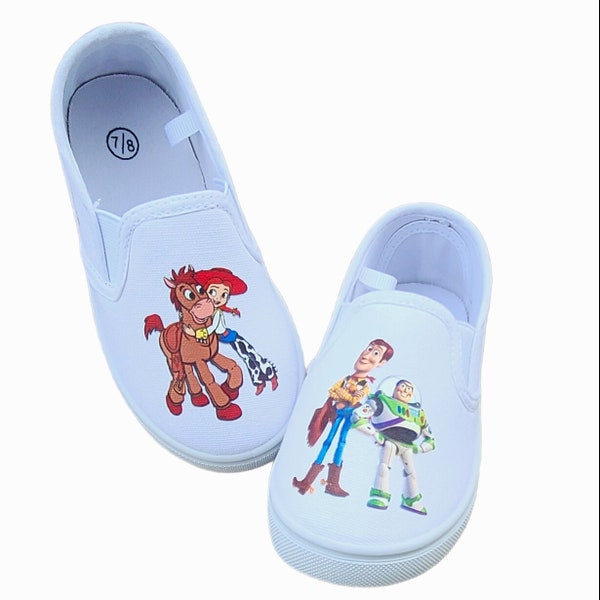 Toy Story Shoes, Slip on white sneakers, any characters you choose boy girl toddler