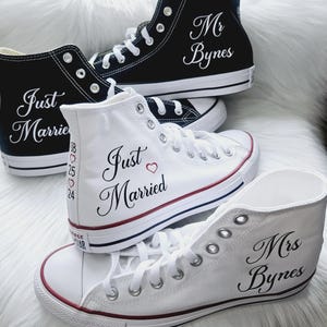 Wedding Converse, Bride or Groom High Top, Just Married, Name and Date, Gift For The Groom