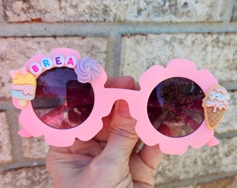 Ice Cream Sunnies, Toddler Big Girl Sunglasses, Personalized Ice Cream Party Sunglasses, UV 400