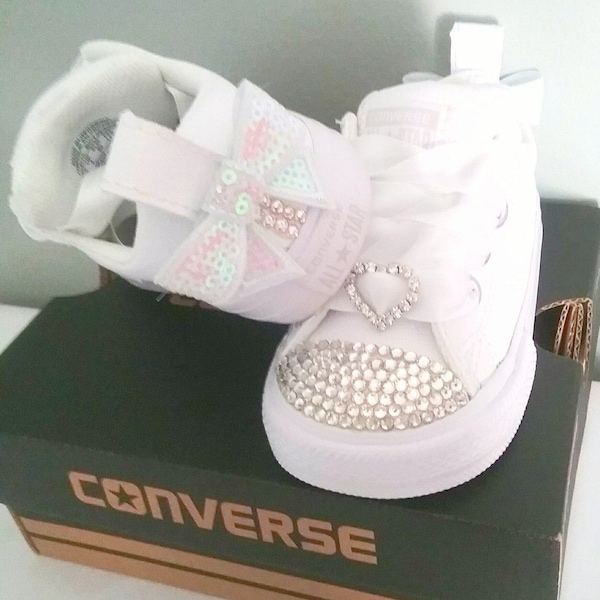 Personalized Flower Girl Converse,  All White Converse Sneakers, Choose Pearls or Crystals, Junior Bridesmaid Shoes