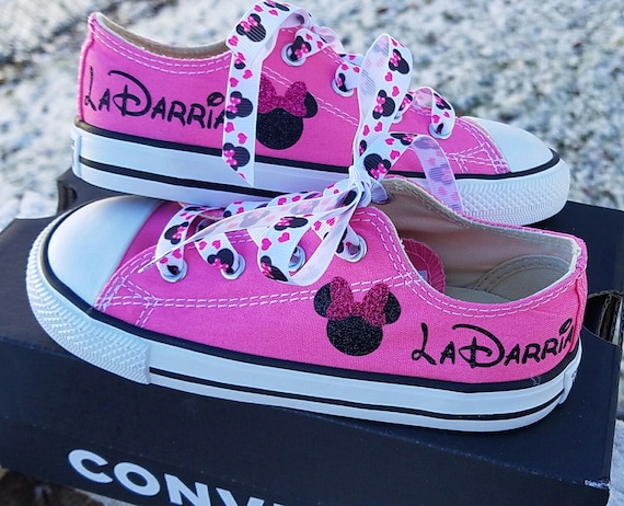 Pink Converse, Minnie Mouse, Infant Toddler, Glitter Sparkle, Personalized Name, Hot Pink, Black, Big Girls Pink Converse, Minnie Mouse, Infant Toddler, Glitter Sparkle, Personalized Name, Hot Pink, Black, Big Girls