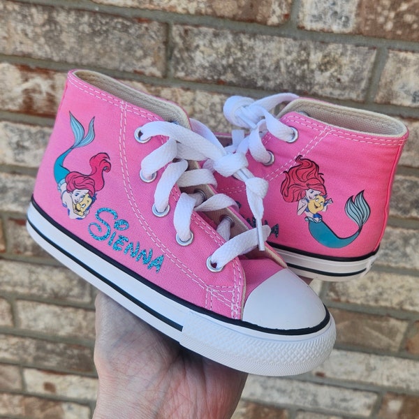 Custom Ariel Converse, Personalized Little Mermaid Converse, Ariel and Flounder