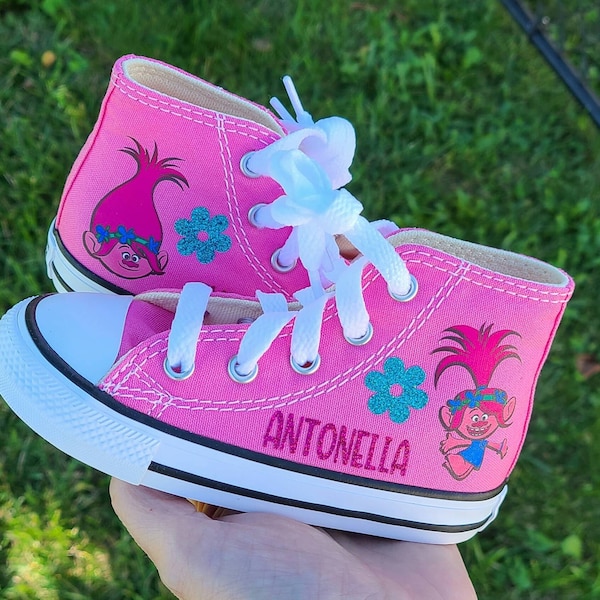 Personalized Trolls Poppy Converse, Pink Converse High Tops, Girls Trolls Sneakers