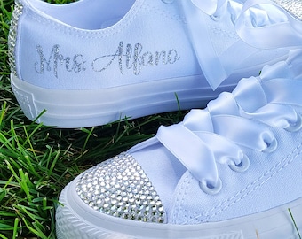 Custom Wedding Converse Converse For Bride Choose Your Color Bling Bridal Converse White Bride Shoes Pearl Wedding Sneakers Bride Converse