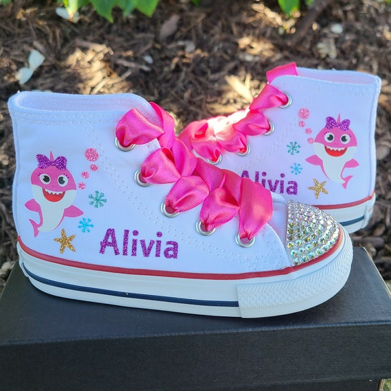 Baby Shark Shoes Pink White High Tops 