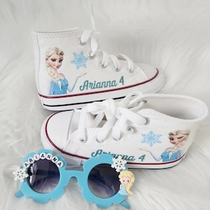 Custom Frozen Converse Elsa Converse Sneakers Toddler Girl Elsa Shoes Matching Sunglasses Sunnies With Name Glitter Snowflakes Personalized