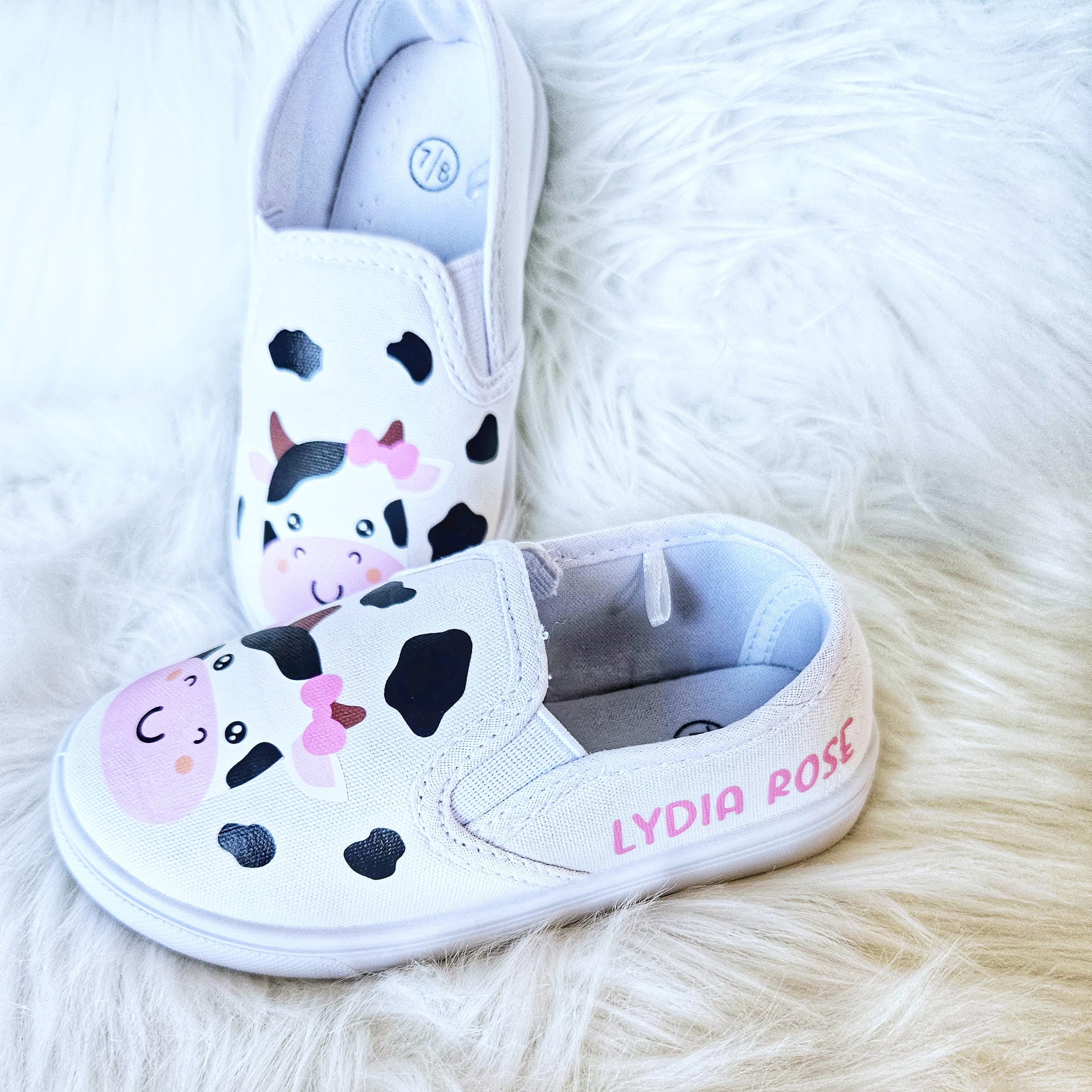 Cow Shoes, Personalized Cow Shoes, Slip on Sneaker For Toddler Girl or Boy Two Styles