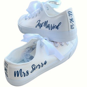 Custom wedding sneakers for bride name and date wedding shoes comfortable bride sneakers personalized Choose Your Font Color