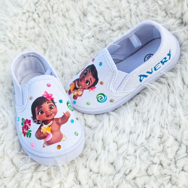 Moana Shoes, Moana Sneakers, Personalized Baby Moana Shoes With Bling