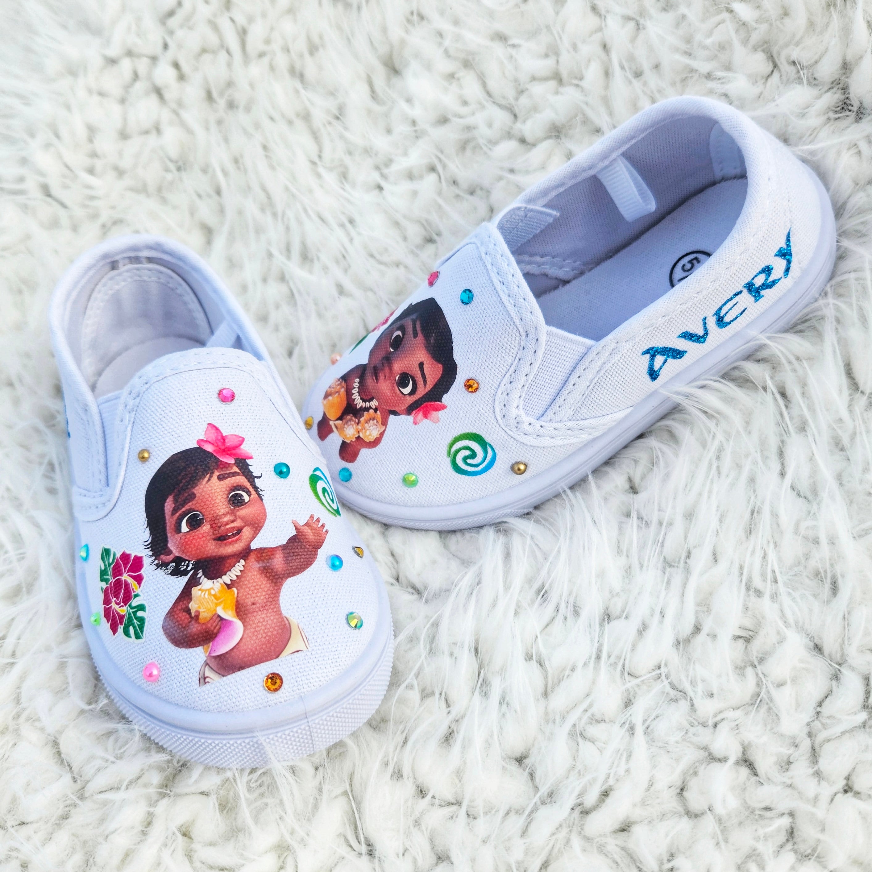 Moana Shoes, Moana Sneakers, Personalized Baby Moana Shoes With Bling - Etsy