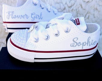 Flower Girl Converse Shoes, Personalized Pearl Converse Kids Sneakers,  Bling Flower Girl Shoes