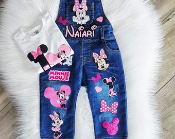 Minnie Mouse Overalls Denim Overalls For Baby Toddler Minnie  Set Any Theme Available Custom Minnie Mouse Overalls shirt Converse Shoes