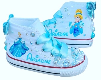 Cinderella Bling Converse Shoes, Girls Sneakers, Personalized Name,Custom Cinderella Sneakers, Tons of Sparkle