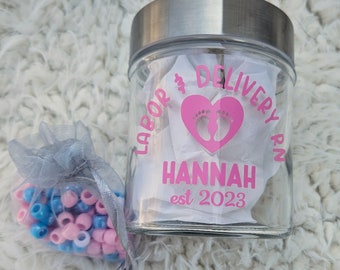 Labor and Delivery Nurse Jar With 100 Beads, RN Jar, Choose Your Font Color, Glass Jar With Lid For L&D Nurse, Ships Fast