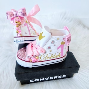 Personalized Princess Converse Custom Bling Converse Baby Toddler Girl Converse Sneaker Pink Crystals Name and Age Custom Colors Available