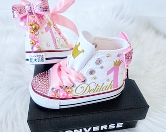 Personalized Princess Converse Custom Bling Converse Baby Toddler Girl Converse Sneaker Pink Crystals Name and Age Custom Colors Available