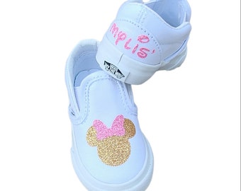 Minnie Mouse Vans, Personalized Name, Pink and Gold, Baby and Toddler Sizes