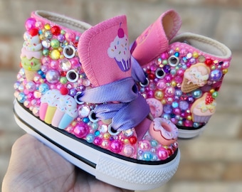 Zapatillas Converse Donut con Helado, Zapatillas Converse Brillantes para Niños Pequeños con Caramelo de Dona de Cupcake