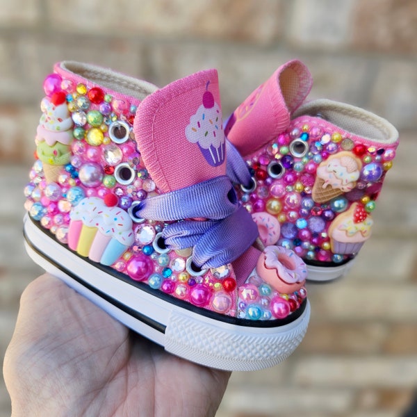 Custom Ice Cream Converse, Personalized Cupcake Donut Converse Shoes, baby Toddler Girl Sizes