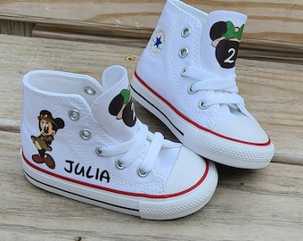 Safari Minnie Mouse Converse Custom Sneakers With Giraffe Laces Personalized Shoes