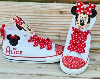 Personalized Minnie Mouse Converse, Custom Red Bling Minnie Mouse Sneakers, Baby Toddler Girl Sizes