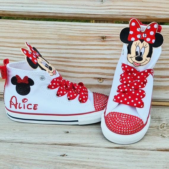 Converse personnalisée Minnie Mouse, baskets personnalisées Red Bling Minnie  Mouse, tailles bébé tout-petit fille - Etsy France