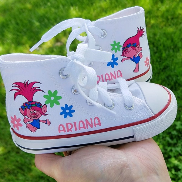 Personalized Trolls Princess Poppy Converse Customized Chucks Shoes Trolls Movie Pink or White High Tops