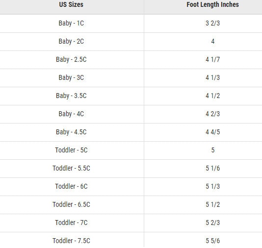 Converse infant shoe size chart sales